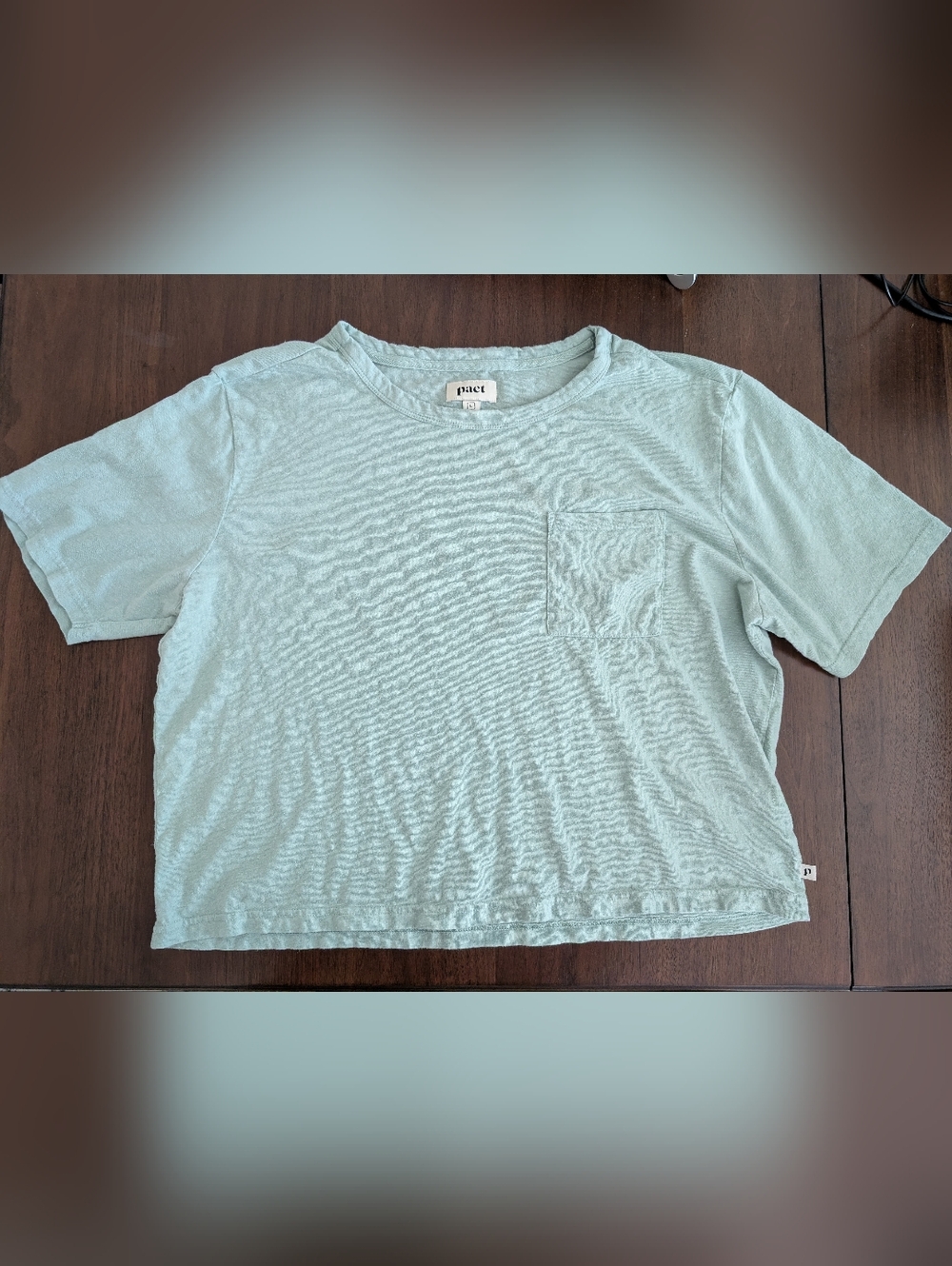 Pact Organic Cotton And Hemp Light Mint Green Pocket Tee Shirt Large Cropped